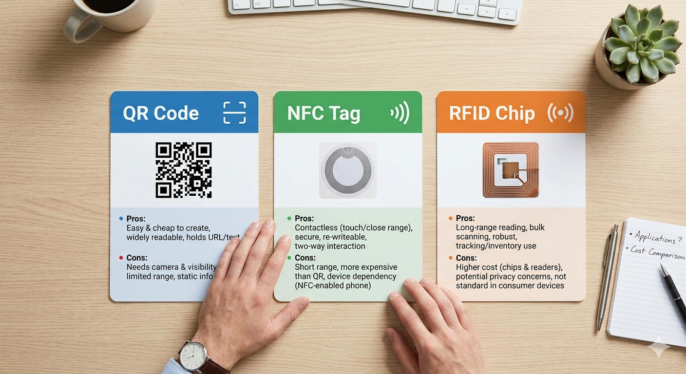 Featured image for QR vs NFC vs RFID: Which Technology for Connected Products?